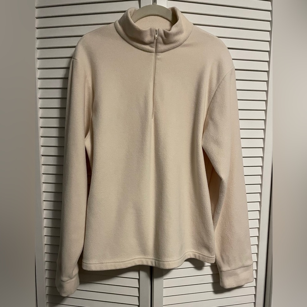 Sahalie women’s small, cream colored 1/4 zip, pullover lightweight fleece jacket